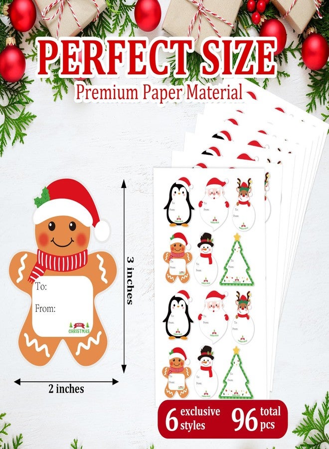 COCHIE Christmas Gift Tags Stickers, 96Pcs Christmas Gift Labels Xmas Name Tags for Wrap Presents Boxes Decorations, 2 x 3 Inch, Self-Adhesive Snowman Santa Reindeer Stickers - Image 2